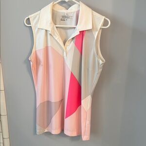 Nike White and Pink Sleeveless Button Down Shirt